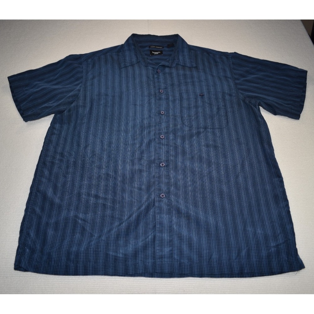 Haggar Luxury Microfiber Short-Sleeve Button-Down Shirt Mens XL Navy Blue